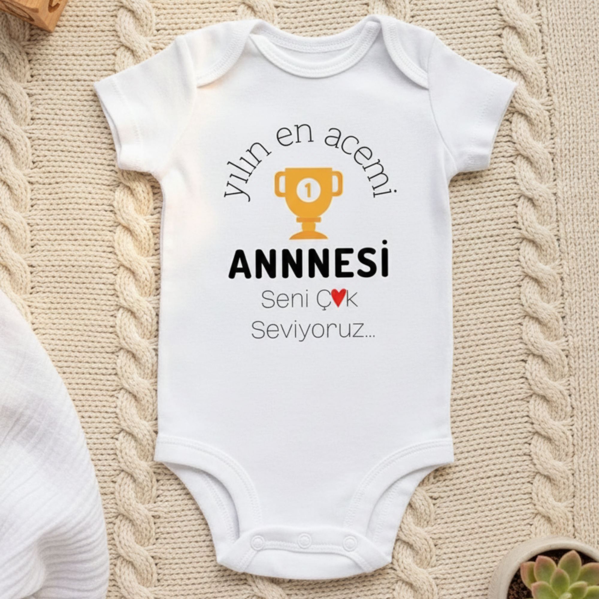 Yeni Anne Bebek Zıbını, %100 Organik Pamuk, Yılın En Acemi Annesi Temalı, Beyaz, Esprili Anneler Günü Hediyesi, Özel Baskılı