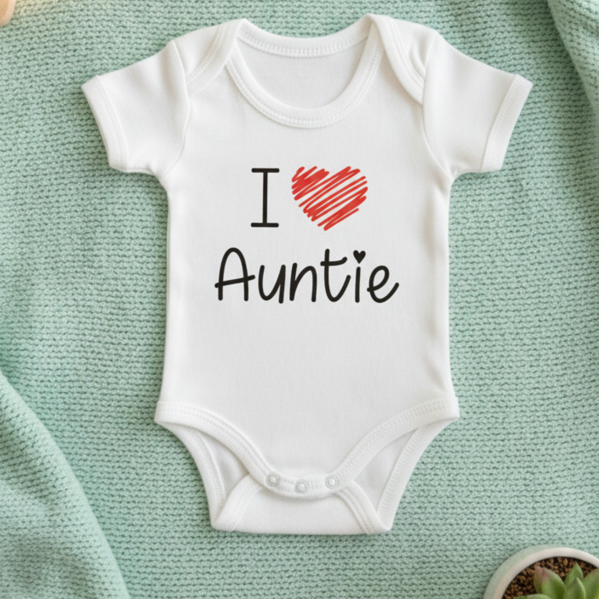 I Love Auntie Bebek Body, Beyaz Pamuk Zıbın, Teyze Hala Temalı, Yenidoğan Kıyafeti