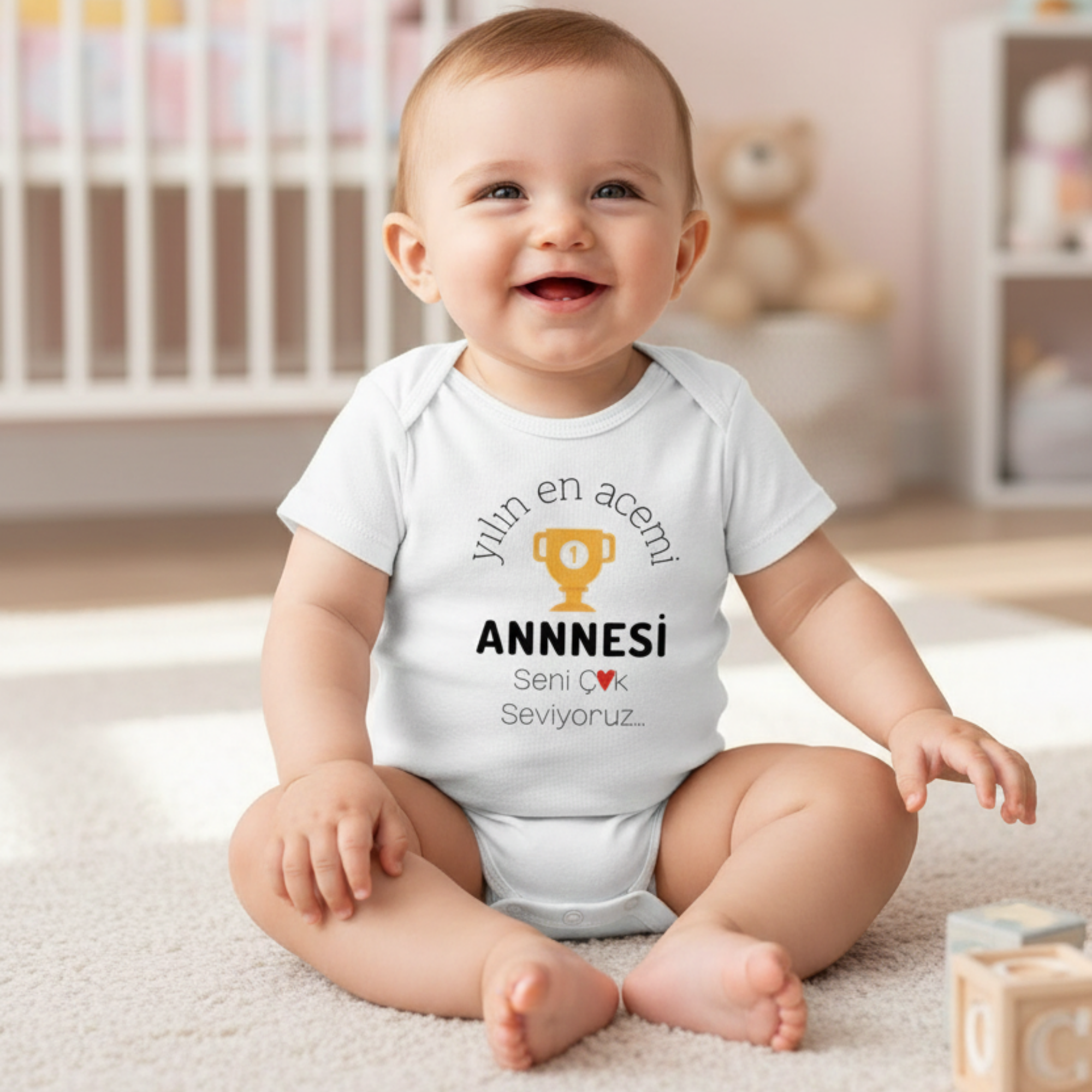 Yeni Anne Bebek Zıbını, %100 Organik Pamuk, Yılın En Acemi Annesi Temalı, Beyaz, Esprili Anneler Günü Hediyesi, Özel Baskılı