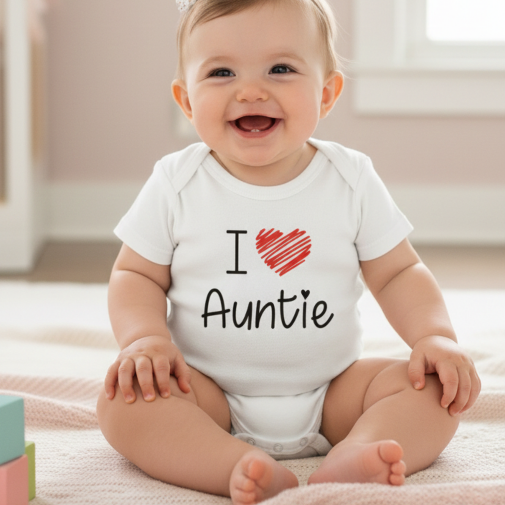 I Love Auntie Bebek Body, Beyaz Pamuk Zıbın, Teyze Hala Temalı, Yenidoğan Kıyafeti