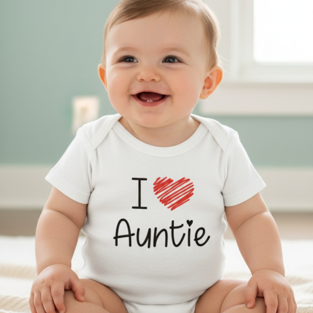 I Love Auntie Bebek Body, Beyaz Pamuk Zıbın, Teyze Hala Temalı, Yenidoğan Kıyafeti