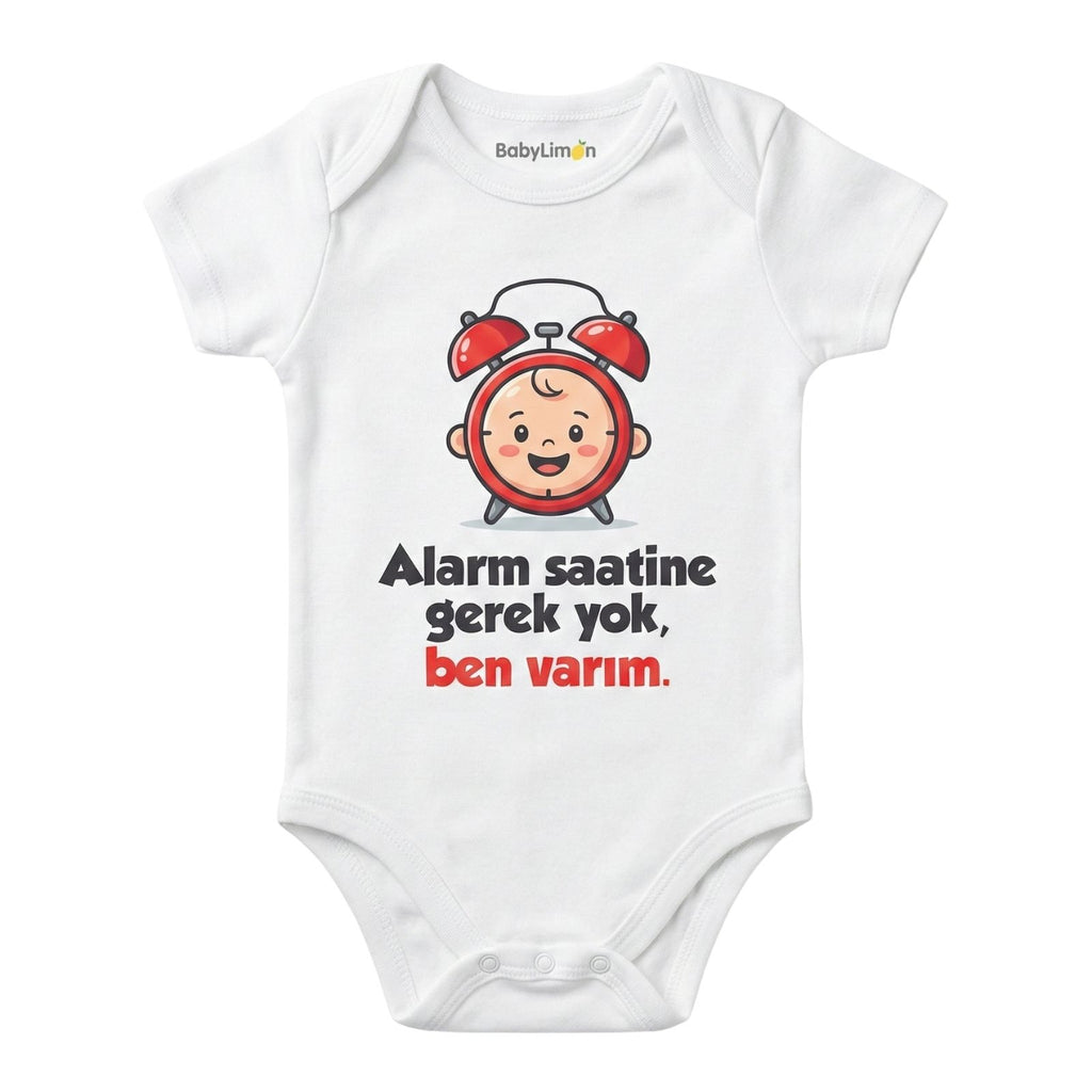 Bebek Zıbını, Alarm Saatine Gerek Yok Ben Varım Baskılı, Beyaz, Kısa Kollu