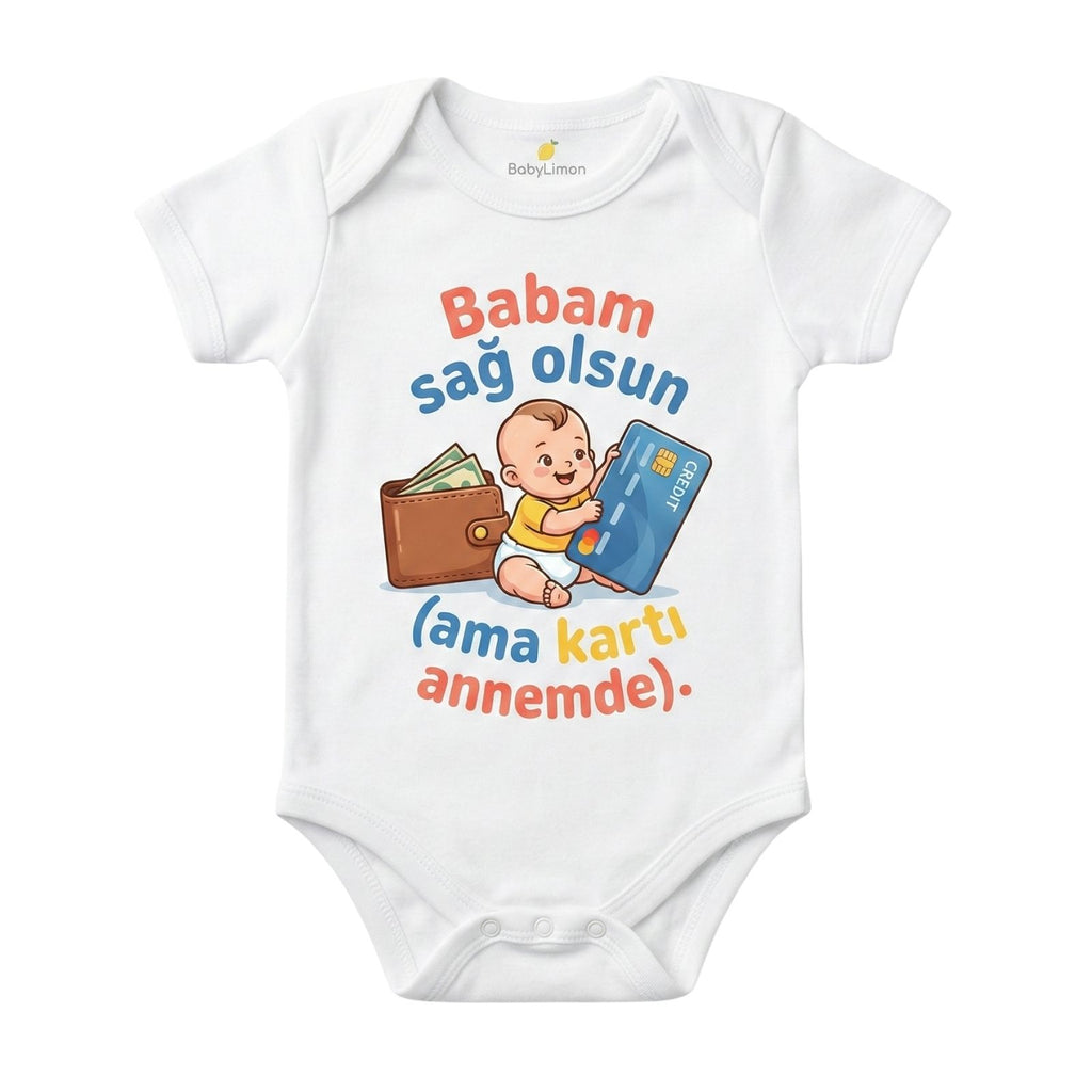 Babaya göndermeli Bebek Zıbını, Beyaz, Baskılı, Kısa Kollu