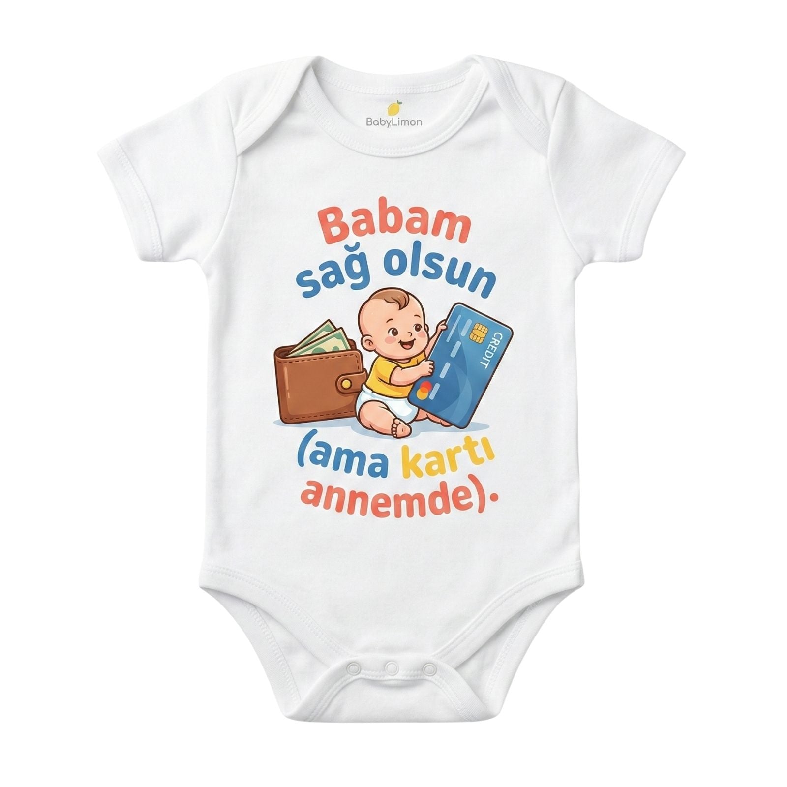 Babaya göndermeli Bebek Zıbını, Beyaz, Baskılı, Kısa Kollu