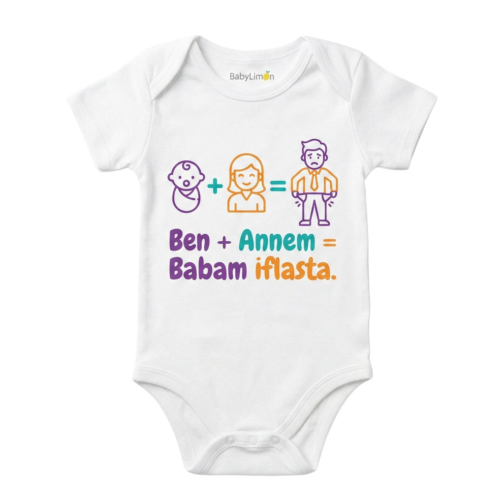 Ben ve Annem Babam İflas Baskılı Bebek Zıbını, Beyaz, Kısa Kollu Body