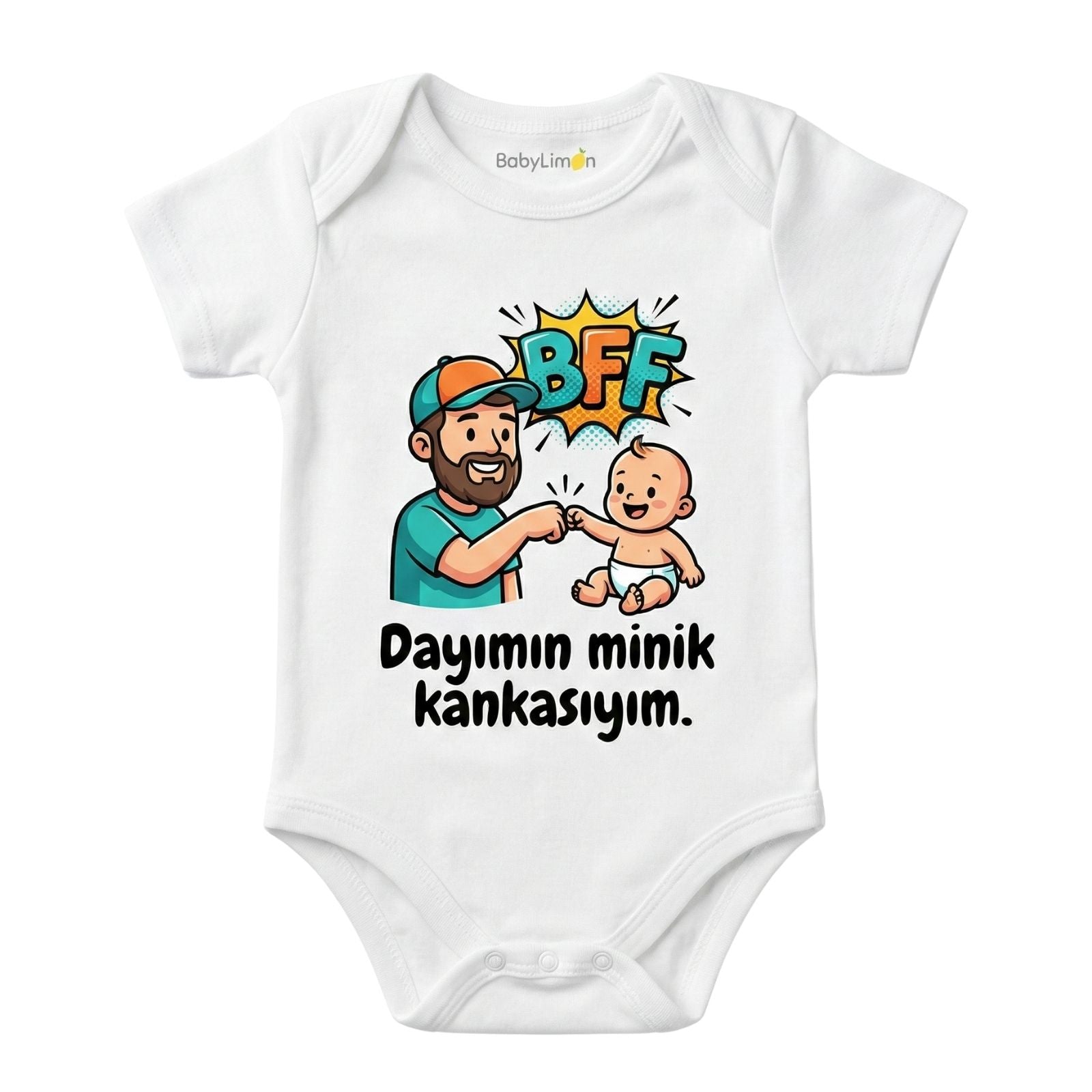 Dayımın Minik Kankasıyım Baskılı Bebek Zıbını, Beyaz, Kısa Kollu Body