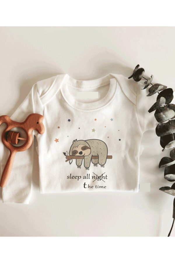 Sleep All The Time Yeşil Sloth Uzun Kol Çıtçıtlı Organik Bebek Body