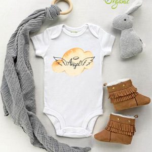 Unisex Angel Melek Desenli Organik Kısa Kol Çıtçıtlı Bebek Body - Görsel 1