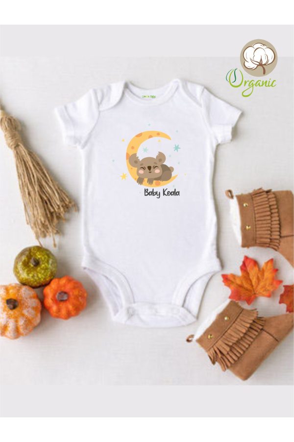 Baby Koala Ay Desenli Organik Kısa Kol Çıtçıtlı Bebek Body