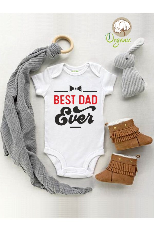 Best Dad Ever Baskılı Kısa Kol Çıtçıtlı Bebek Body Zıbın