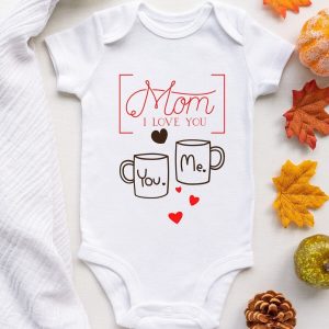 Bebek Beyaz I Love You Mom Desenli Kısa Kol Body