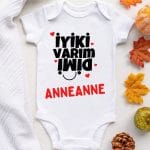Unisex Bebek Beyaz Iyi Ki Varım Dimi Dede Desenli Kısa Kol Body