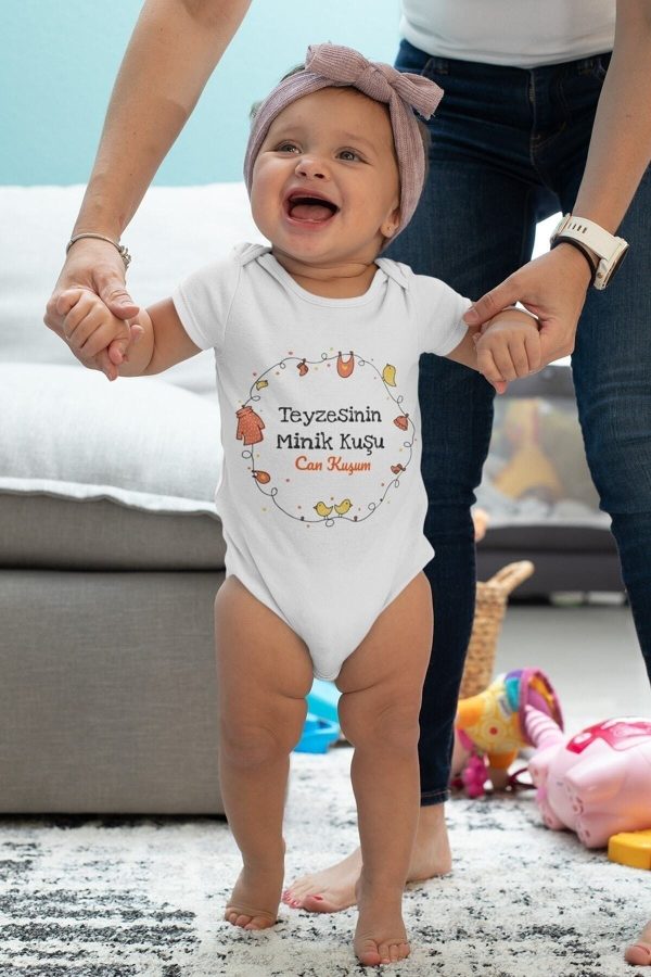 Unisex Bebek Beyaz Teyzesinin Can Kuşu Desenli Kısa Kol Body