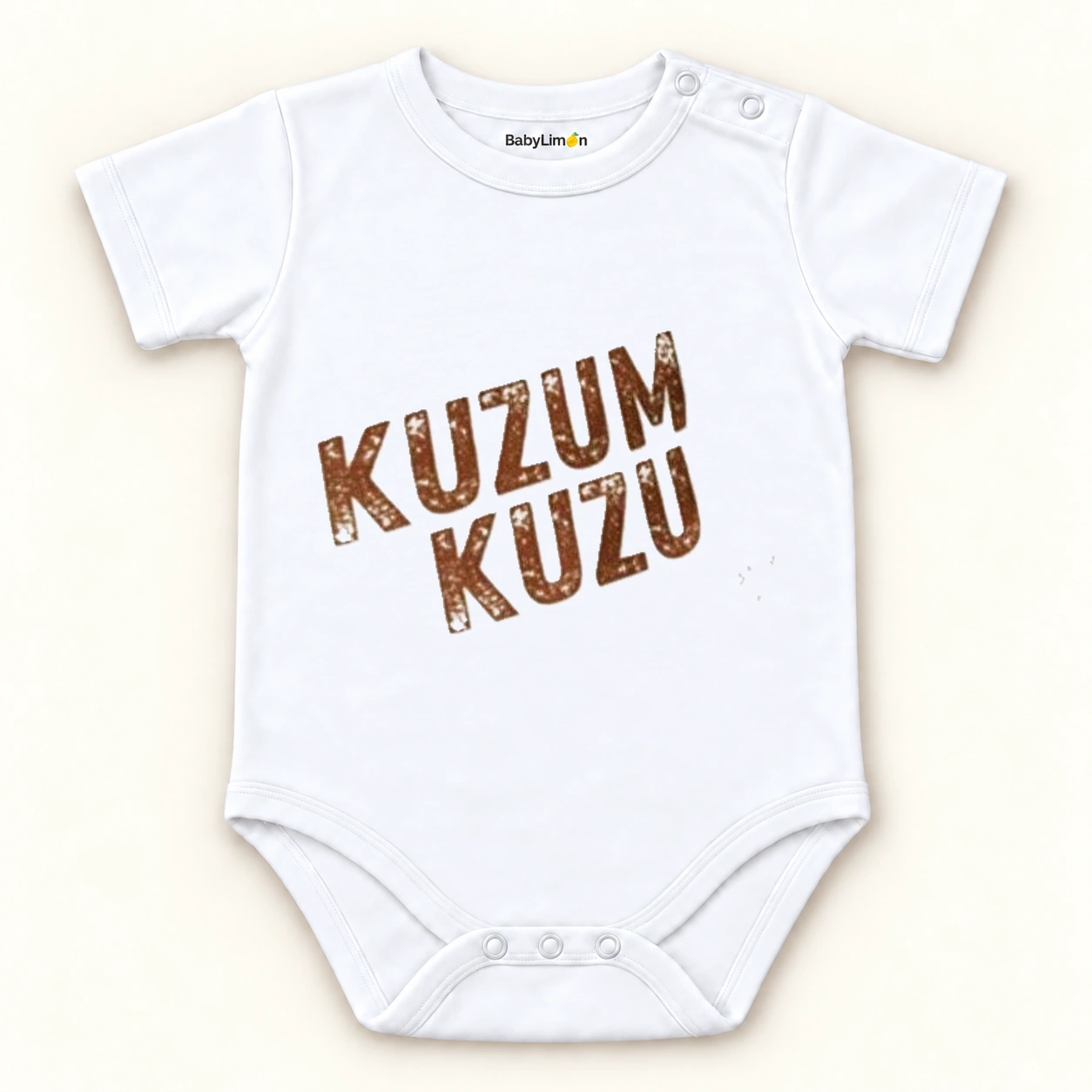 Aslan Roar Yazılı Kısa Kol Organik Bebek Body ana ürün görseli; BabyLimon çıtçıtlı zıbın