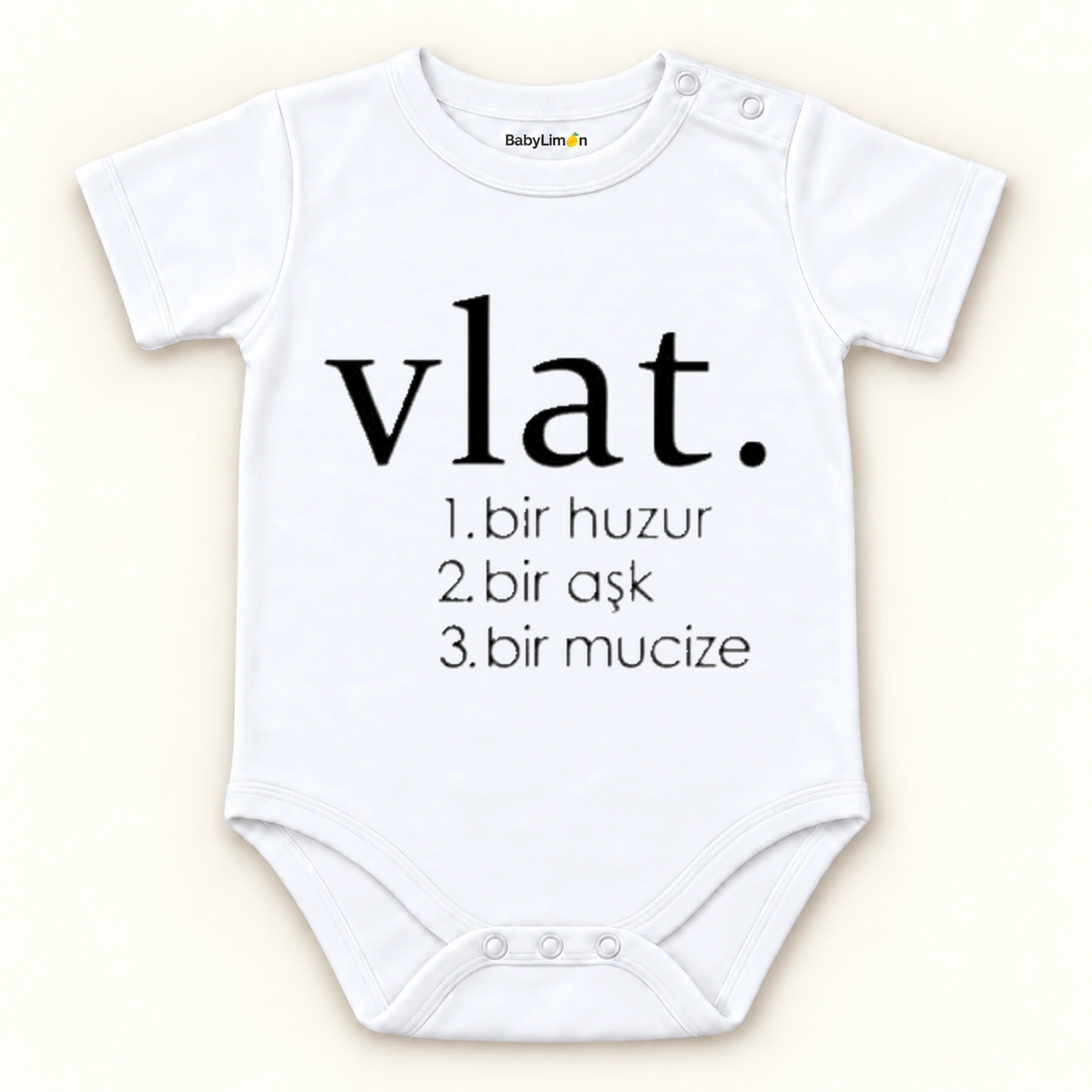 Anasının Kuzusu Organik Yazılı Bebek Body Zıbın ana ürün görseli; BabyLimon çıtçıtlı zıbın