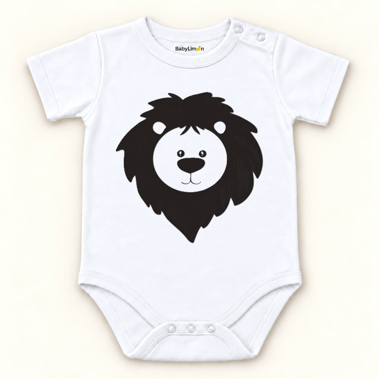 Aslan Desenli Kısa Kol Organik Bebek Body ana ürün görseli; BabyLimon çıtçıtlı zıbın