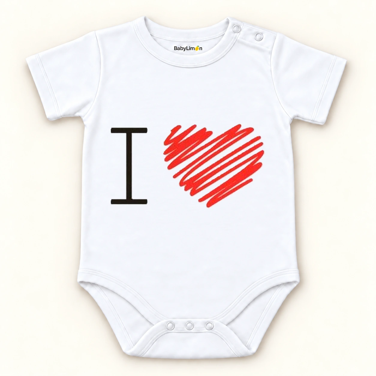 I Love Auntie Kısa Kol Organik Bebek Body ana ürün görseli; BabyLimon çıtçıtlı zıbın